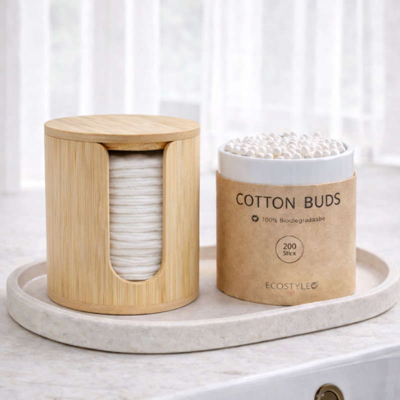 Bambuskrukke med 20 stk. genanvendelige rondeller i bambus