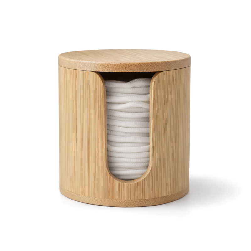 Bambuskrukke med 20 stk. genanvendelige rondeller i bambus