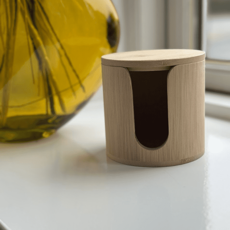 Opbevaringskrukke i bambus til genanvendelige rondeller